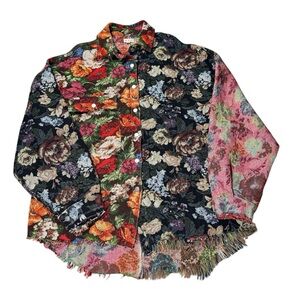 POL Mixed Floral Jacquard Button‑Down Shirt • Textured Boho (Fits S-L)